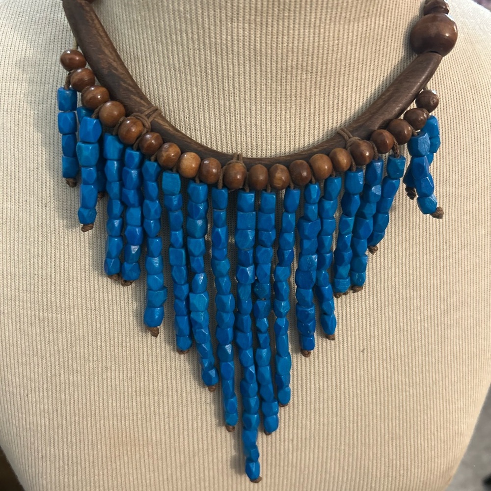 Statement Adjustable Blue And Brown Beaded Neckla… - image 6